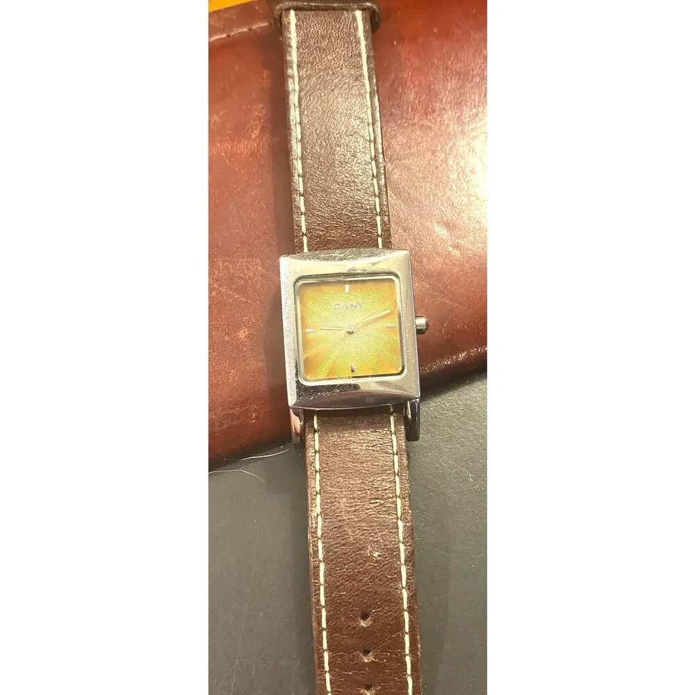 Women's DKNY Watch, Silver Tone with Champagne Tone Face, Leather Strap